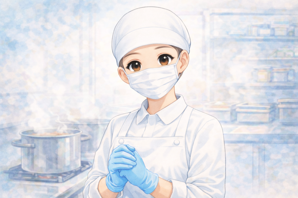 調理師時代、手袋を着用して万全を期している葵。それでも手荒れは治らなかった。