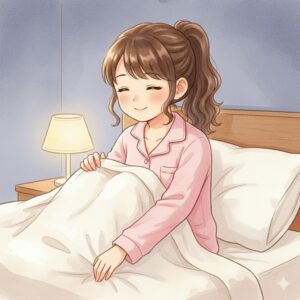 マグネシウム入浴剤のお風呂に入った後、ぽかぽかで寝ようとする葵