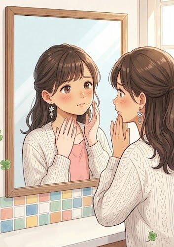 下地を塗って、顔と首の色の差が出て困っている葵