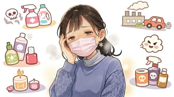 化学物質に囲まれ、化学物質過敏症の症状に苦しむ葵。