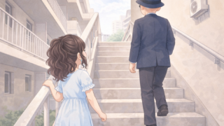 運動不足解消のため、二人で積極的に階段をのぼっている葵と静。