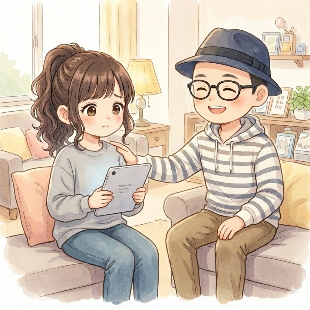 葵が化学物質過敏症について調べ、その検索結果に落ち込んでいる時、静が「気にすることはないよ」、と励ましている。