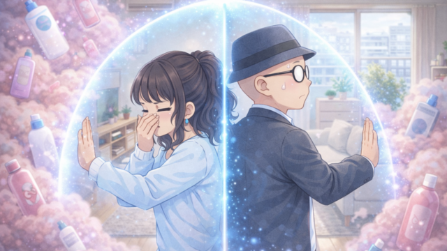 自室で香害をブロックする葵と静