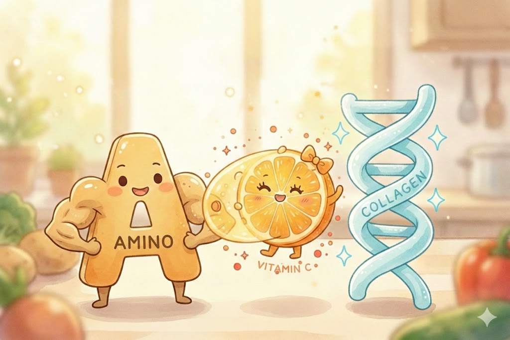 たんぱく質をコラーゲンへと変える助けをしているビタミンC