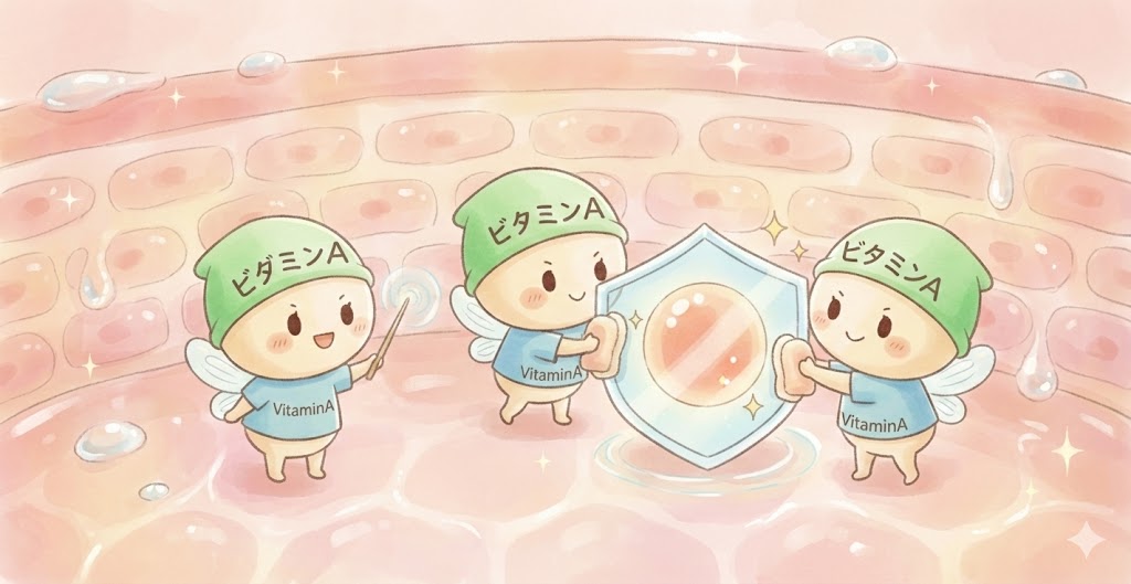ビタミンAが、お肌や喉、鼻などの「粘膜」を正常に保つようす