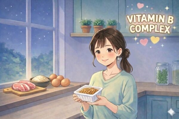 ビタミンB群豊富な食材をキッチンにたくさん並べている葵