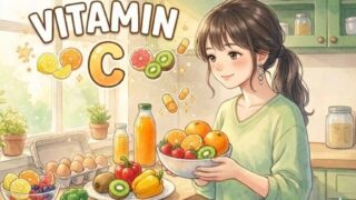 ビタミンC豊富な食材をキッチンにたくさん並べている葵