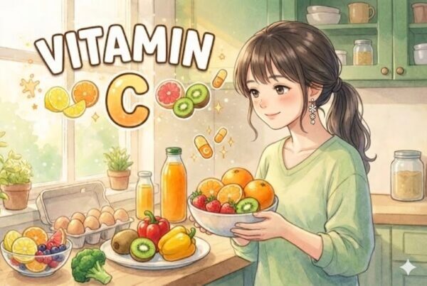 ビタミンC豊富な食材をキッチンにたくさん並べている葵