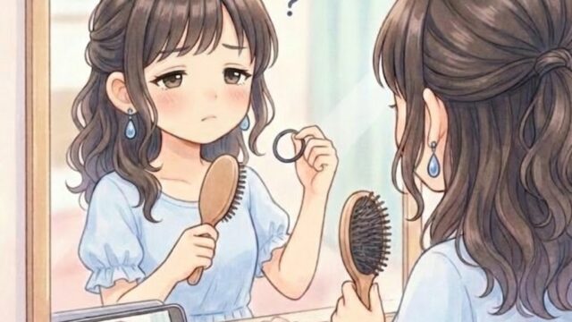 今までヘアアレンジをしてこなかった葵が、頭をかしげながらヘアアレンジに挑戦している。
