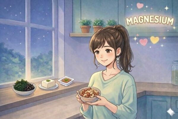 マグネシウム豊富な食材をキッチンにたくさん並べている葵