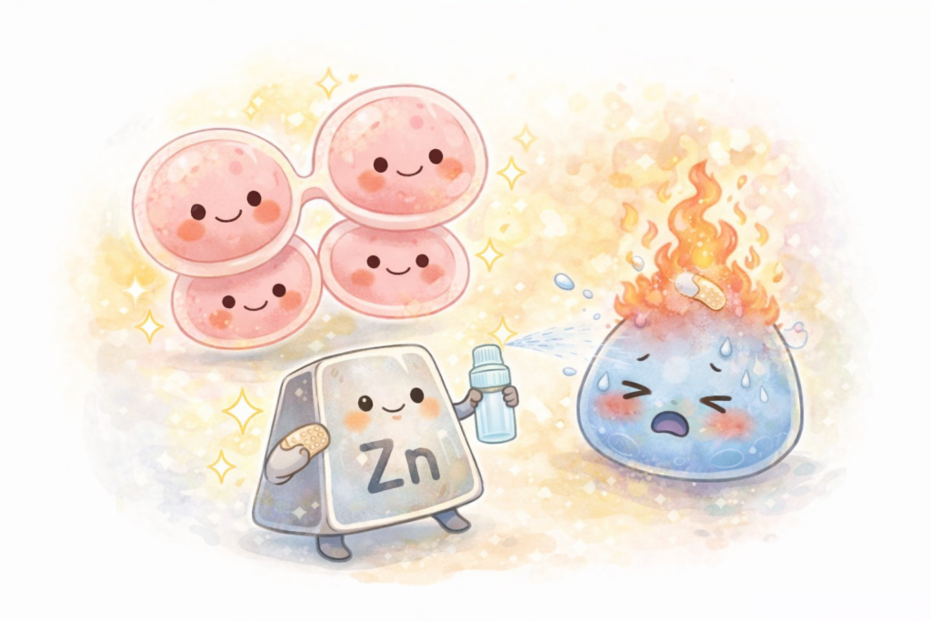 亜鉛は、細胞分裂を促し、炎症の回復を早めてくれるミネラル