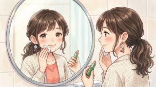 水だけのコットンを、安心した様子で使用している葵。