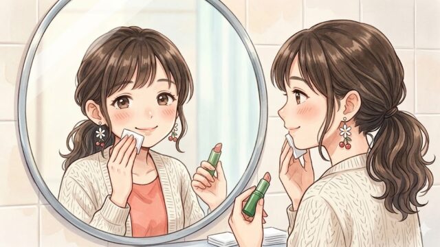 水だけのコットンを、安心した様子で使用している葵。