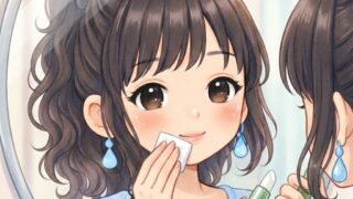 水だけのコットンを、安心した様子で使用している葵。