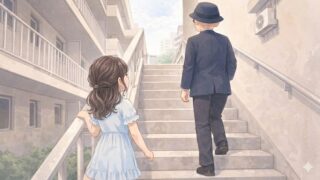 運動不足解消のため、二人で積極的に階段をのぼっている葵と静。