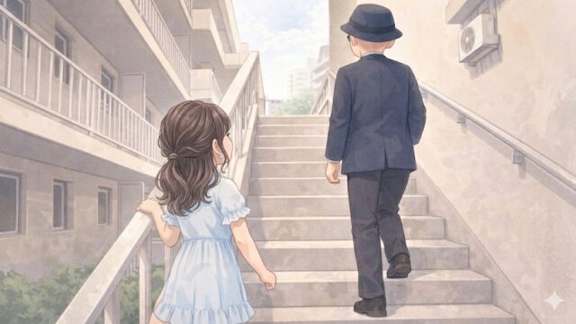 運動不足解消のため、二人で積極的に階段をのぼっている葵と静。