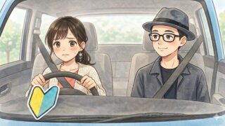 静に助手席に乗ってもらい、指導を受けながら車の運転の練習を開始する葵。