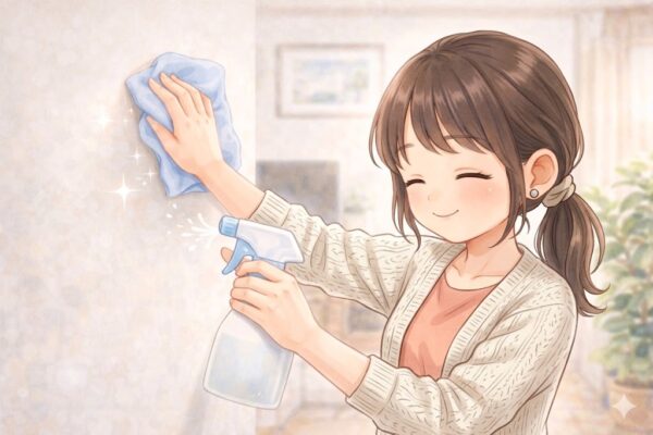 ピリカレスプレーをシュッシュッしながら、掃除する葵