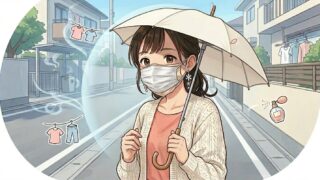 散歩をするときに、二重のマスクと日傘が手放せない葵