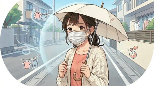 散歩をするときに、二重のマスクと日傘が手放せない葵