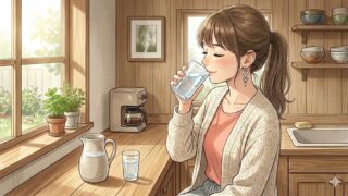 ガイアの水で入れた水をおいしそうに飲む葵