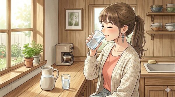 ガイアの水で入れた水をおいしそうに飲む葵