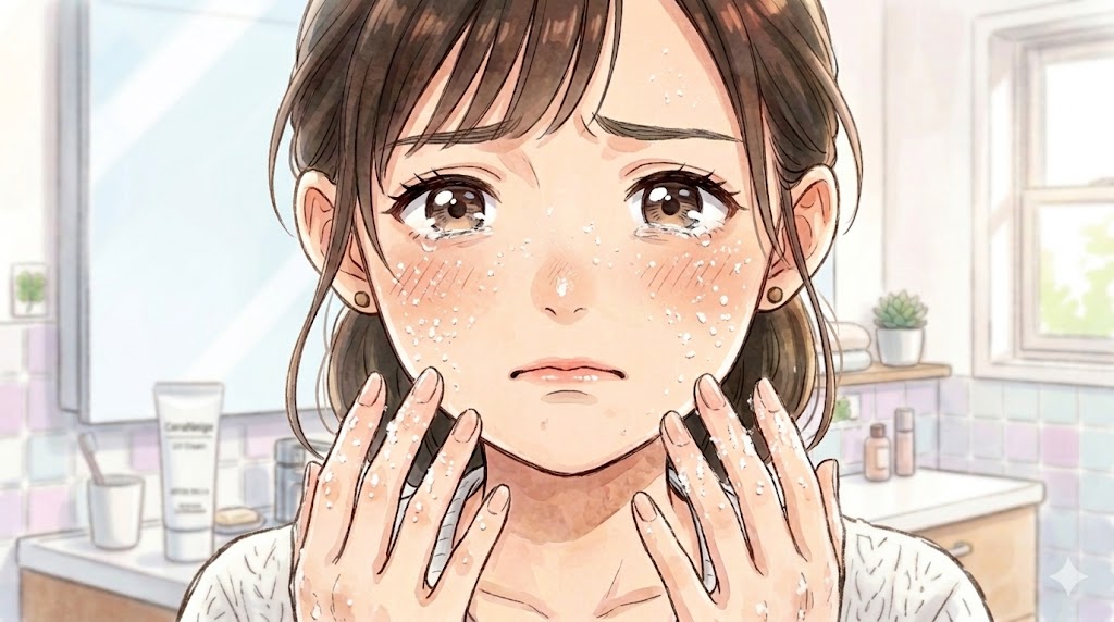 紫外線散乱剤だけでできている日焼け止めを塗って、「モロモロ(白いカス)」が出てしまった葵。