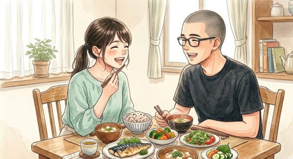 葵と静が楽しそうに食事をする