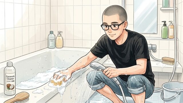 風呂掃除をする静