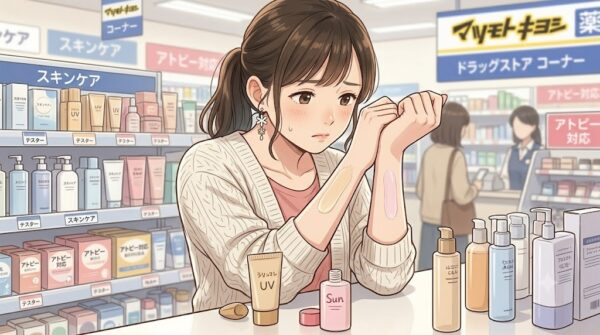 キュレルの日焼け止めを塗る比べている葵