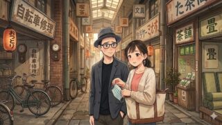 古い商店街を歩いていたら、なんとなくずっとタバコ臭いので、マスクをする葵