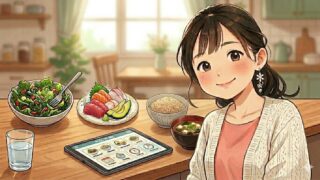 血糖値スパイクを防ぐために、野菜や、たんぱく質を先に食べる葵