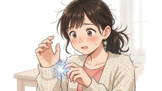 服を触ってピリッと静電気が起こった葵