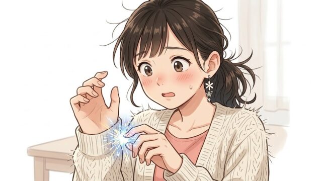 服を触ってピリッと静電気が起こった葵
