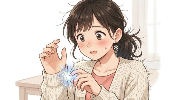 服を触ってピリッと静電気が起こった葵
