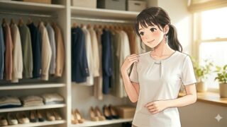 お気に入りのHoneysのトップスを着て微笑む葵