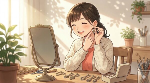 ノンホール樹脂ピアスの良さに感動している葵