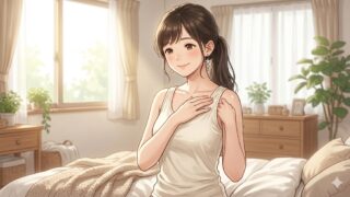 愛用中のシルク１００％のタンクトップの触り心地に満足している葵