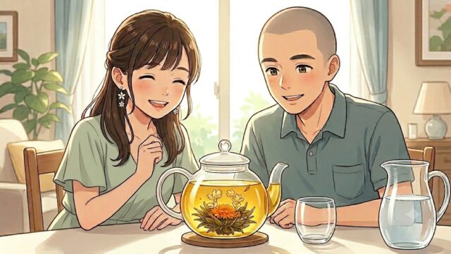 工芸茶を淹れる葵と静。