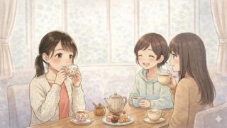 友人とお茶をする葵