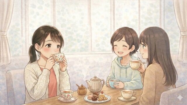 友人とお茶をする葵