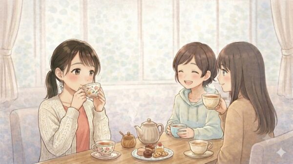 友人とお茶をする葵