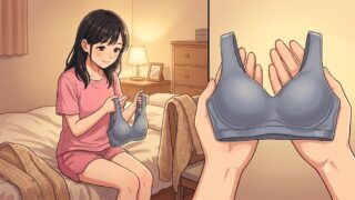 BVDの 綿100% 涼軽 さらり ハーフトップブラを、大事に持つ葵。