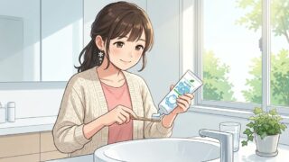 シャボン玉せっけんハミガキで歯磨きをする葵。