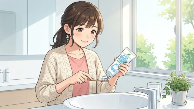 シャボン玉せっけんハミガキで歯磨きをする葵。