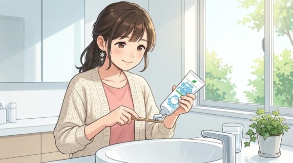 シャボン玉せっけんハミガキで歯磨きをする葵。