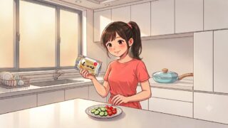 野菜にぬちまーすをかけている葵。