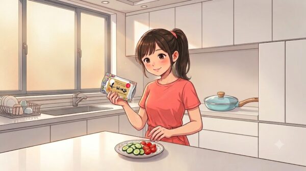 野菜にぬちまーすをかけている葵。