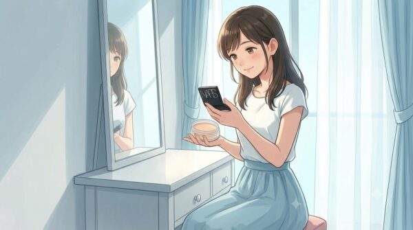 無印良品のＵＶプレストパウダーと、NARSのミニリフ粉を使ってメイクしようとする葵。