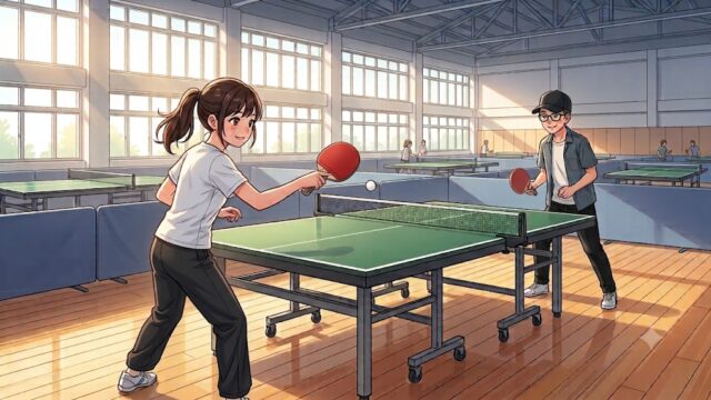 卓球を楽しむ葵と静。